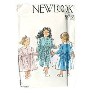 New Look 6609 Sewing Pattern Girl's Dress Long Sleeve UNCUT Age 3 to 8 Years